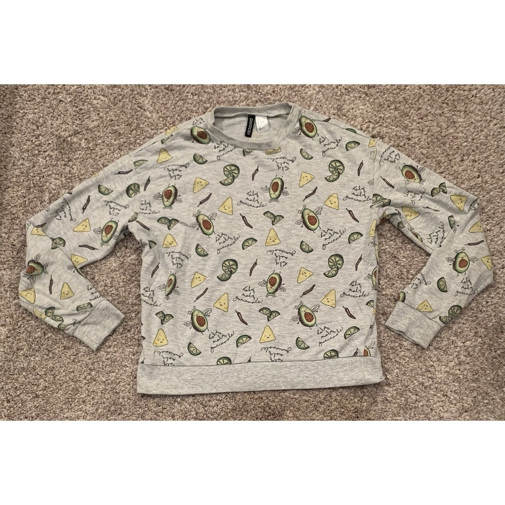 H&M Sweater Women's Size Small Avocado Holy Guacamole Crew Neck Long Sleeve